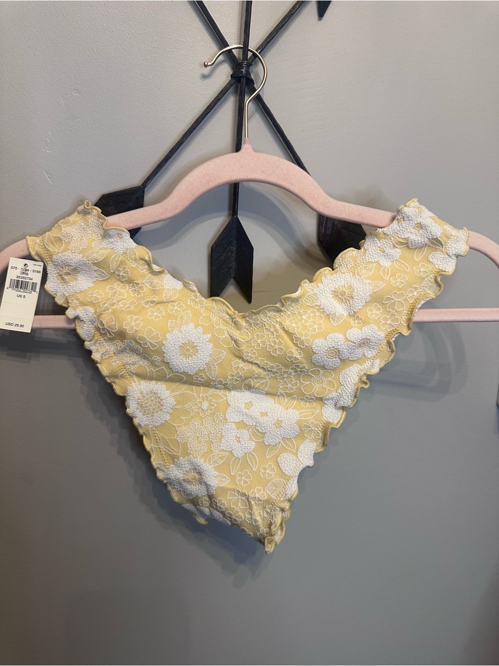 aerie Yellow Floral Scalloped Bikini Top